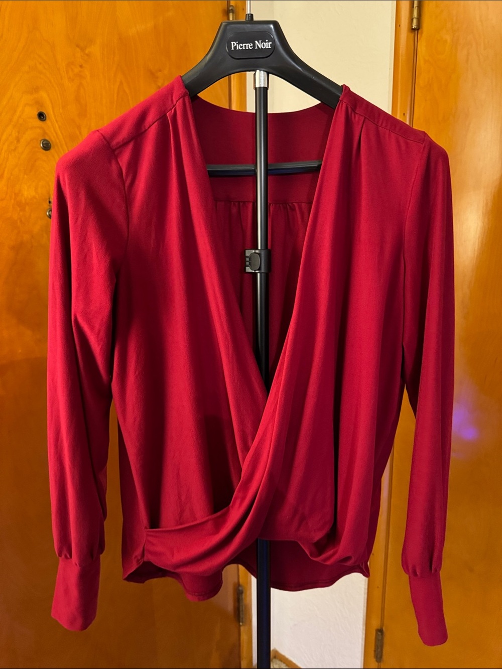 Women's Red Draped Wrap Blouse